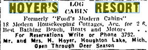Hoyers Resort (Fords Modern Cabins, Shangri-La Log Cabin Resort, Bentons) - Vintage Ad